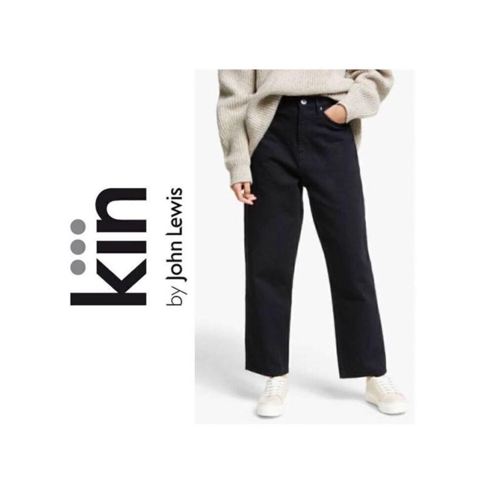 KIN by John Lewis High Waist Baggy Taper Heavy Black Cotton Crop Jeans